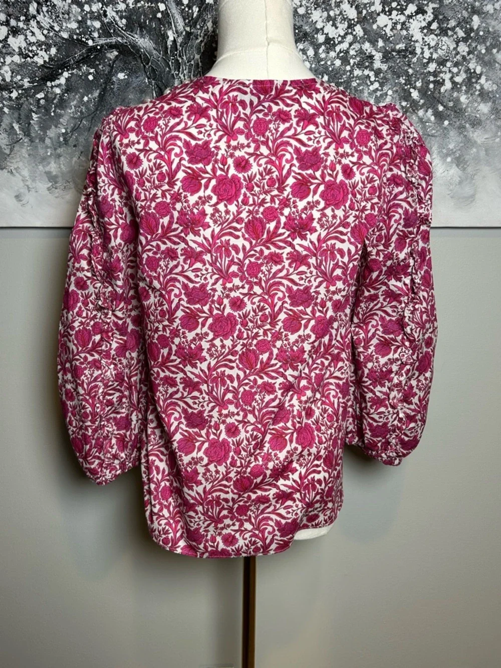 J.Crew liberty fabric floral blouse pink white puff sleeve XS cottagecore